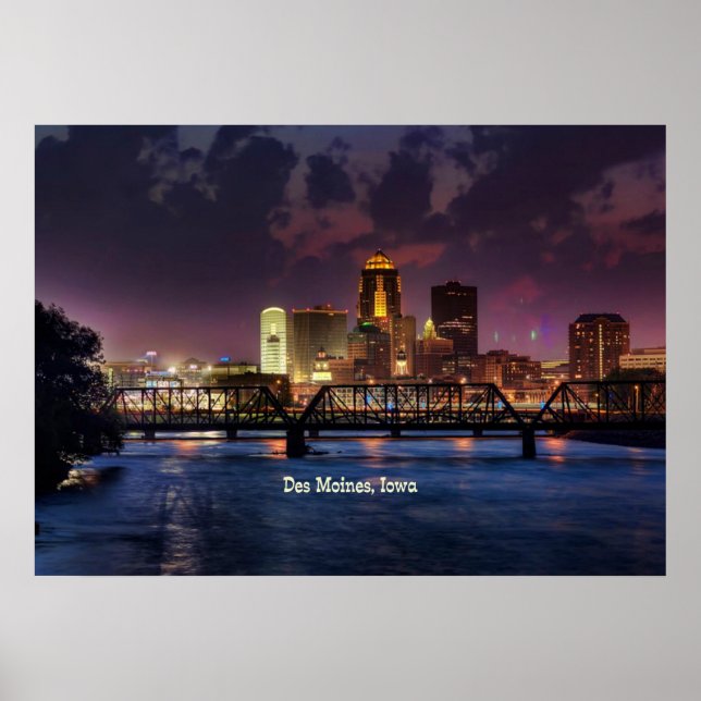 Poster Des Moines, Iowa, paysage urbain (Devant)