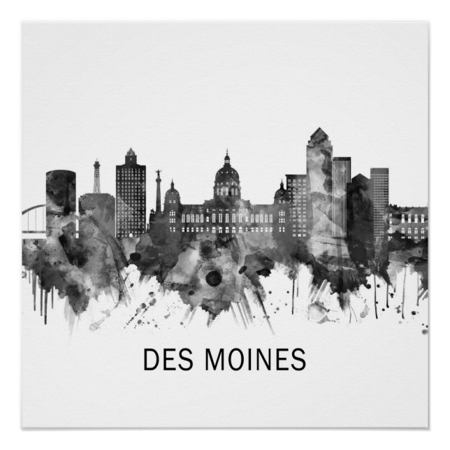Poster Des Moines Iowa Skyline BW (Devant)