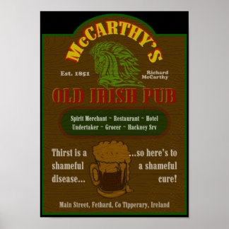 Poster des pancartes du pub McCarthy 25,00 $