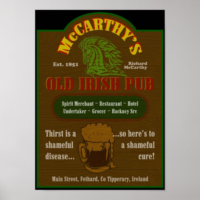 Poster des pancartes du pub McCarthy 25,00 $ (Devant)