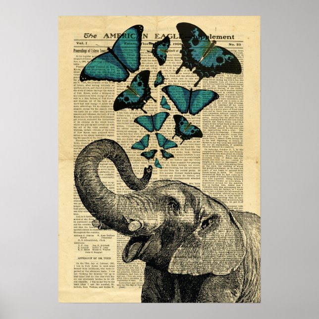 Poster des papillons éléphants Vintages dans le jo (Devant)