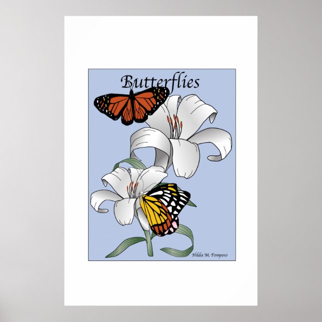 Poster des papillons et des fleurs (Devant)