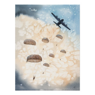 Poster Des parachutistes aéroportés sautent des avions He