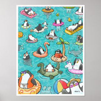 Poster des pingouins de la fête de la piscine