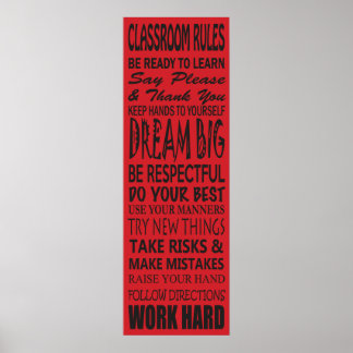 Poster des règles de classe (rouge), 12" x 36"