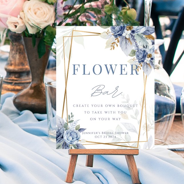 Poster des signes de la Barre des Fleurs Bleues (Something Blue Bridal Flower Bar Sign Poster)