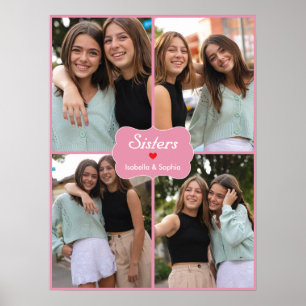 Poster des soeurs ou BFF Rose Personnalisé Photos 