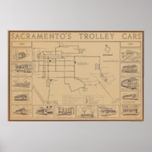 Poster des voitures Sacramento Trolley 1890-1947