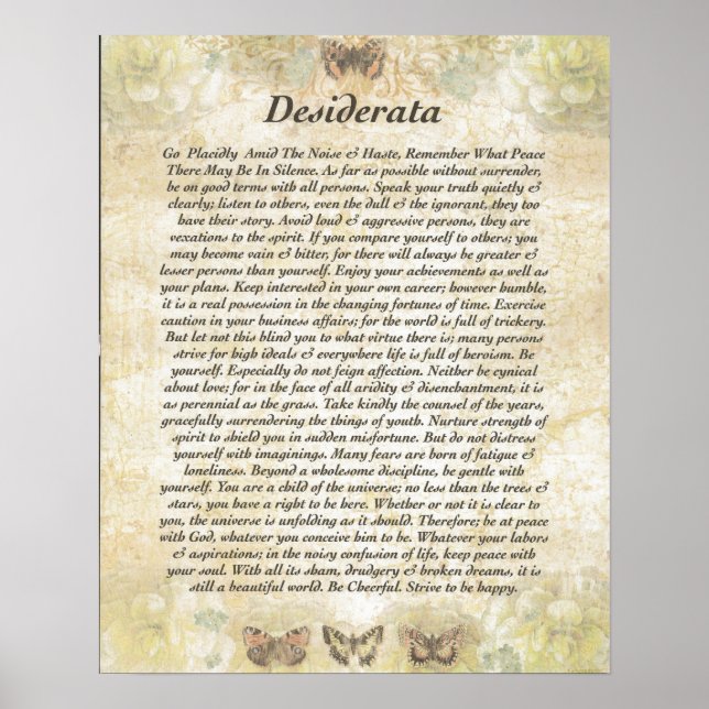 Poster DESIDERATA avec des papillons gais (Devant)