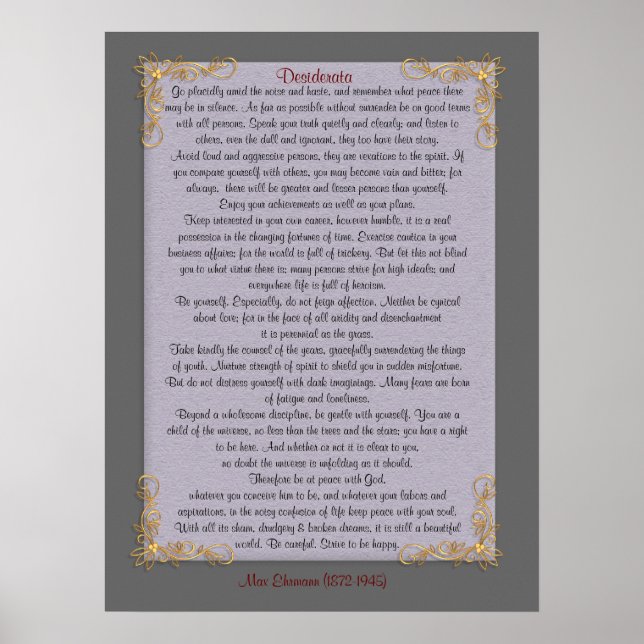 Poster Desiderata "choses désirées", couleurs personnalis (Devant)