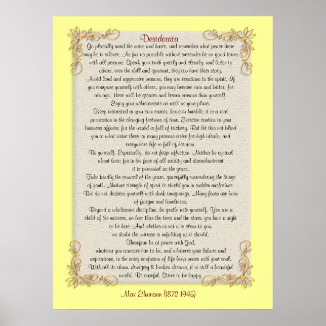 Poster Desiderata "choses désirées", couleurs personnalis (Devant)
