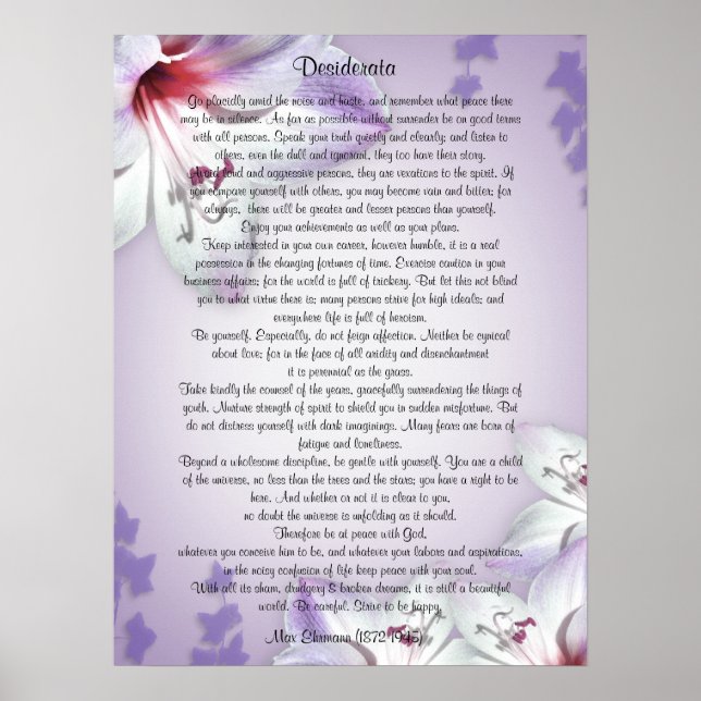 Poster Desiderata "choses désirées", prose floral (Devant)