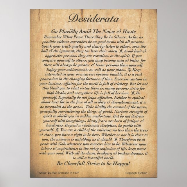 Poster DESIDERATA Max Ehrmann Embossé Plank (Devant)
