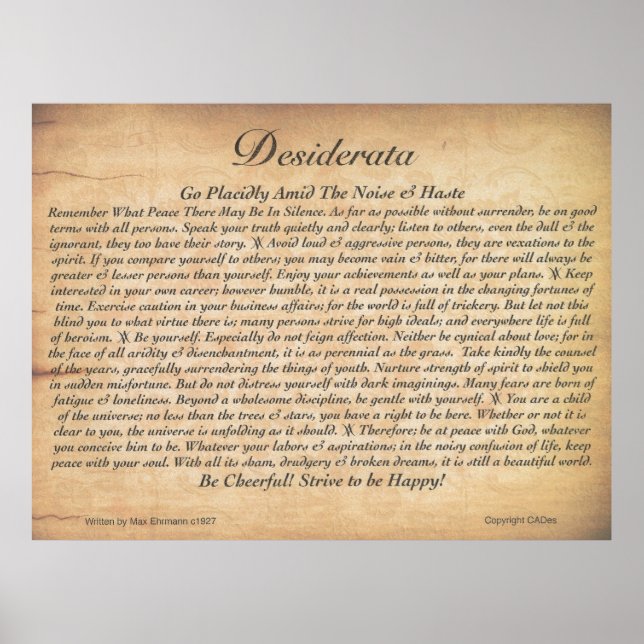 Poster DESIDERATA-Max Ehrmann-Embossée En Bois (Devant)