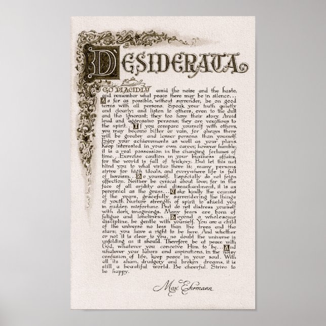 Poster DESIDERATA par Max Ehrmann=Charcoal (Devant)