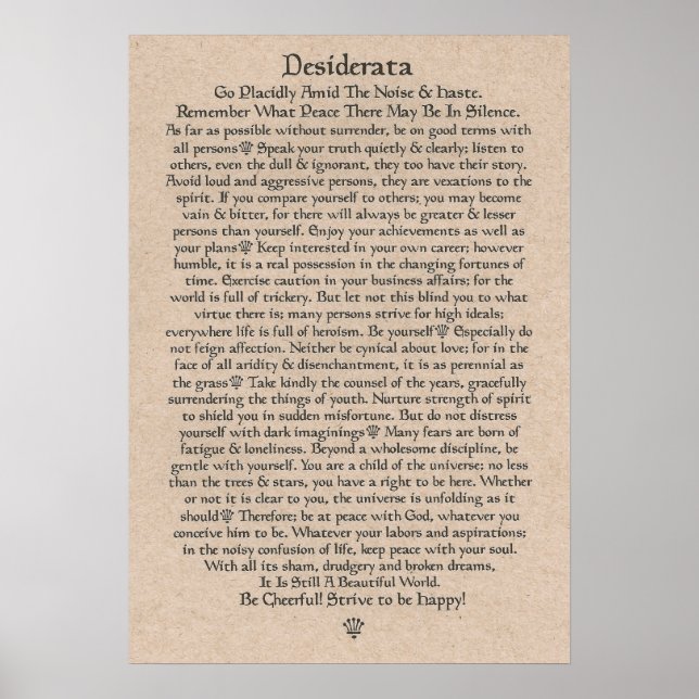 Poster DESIDERATA par Max Ehrmann=Couronnes médiév (Devant)