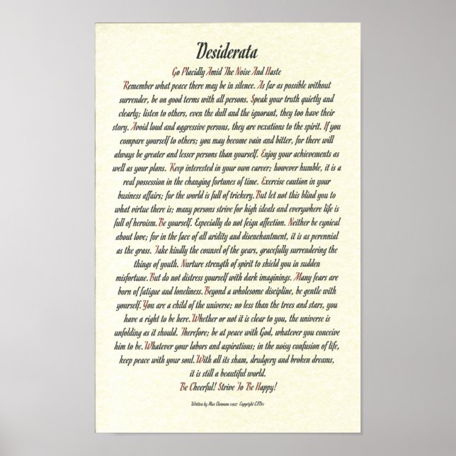 Poster DESIDERATA par Max Ehrmann - Romanesque (Devant)