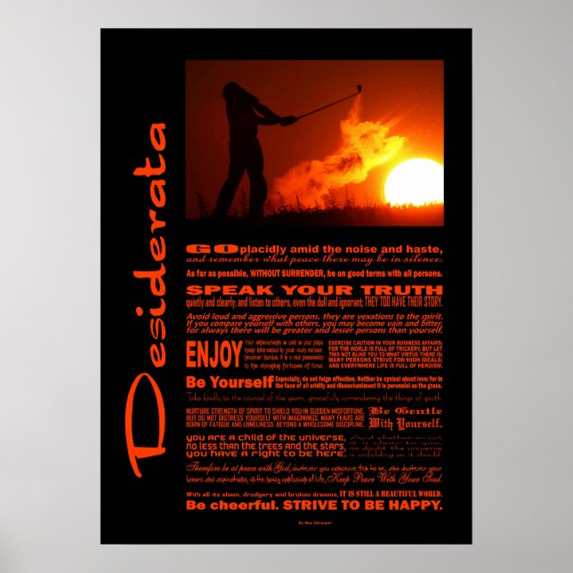 Poster Desiderata Poem Golfing Au coucher Du Soleil (Devant)