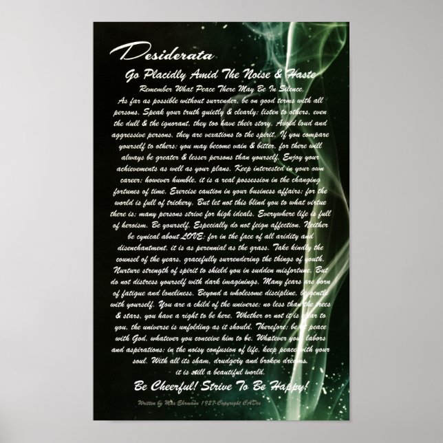 Poster DESIDERATA Poster-Max Ehrmann Champagne Fumer (Devant)