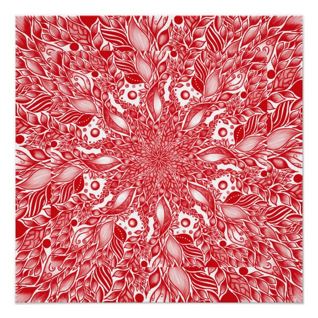Poster Design à feuilles florales rouges (Devant)