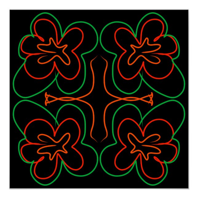 Poster Design Abstrait de fleurs vertes et oranges (Devant)