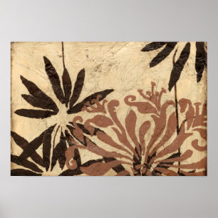 Poster Design de crayon floral avec Feuilles tawny
