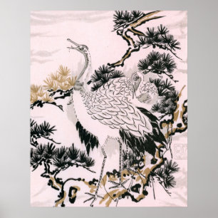 Poster Design d'oiseau de grue japonais