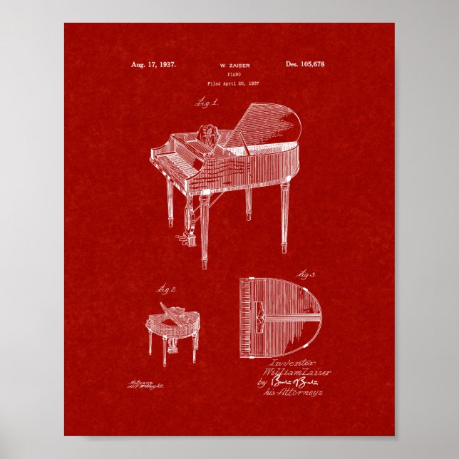 Poster Design For A Piano Patent - Burgundy Red (Devant)