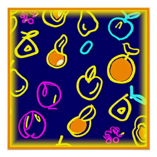 Poster Design Motif dynamique de fruits néons (Devant)