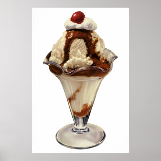 Poster Desserts Sundae vintages de crème glacée à chaud