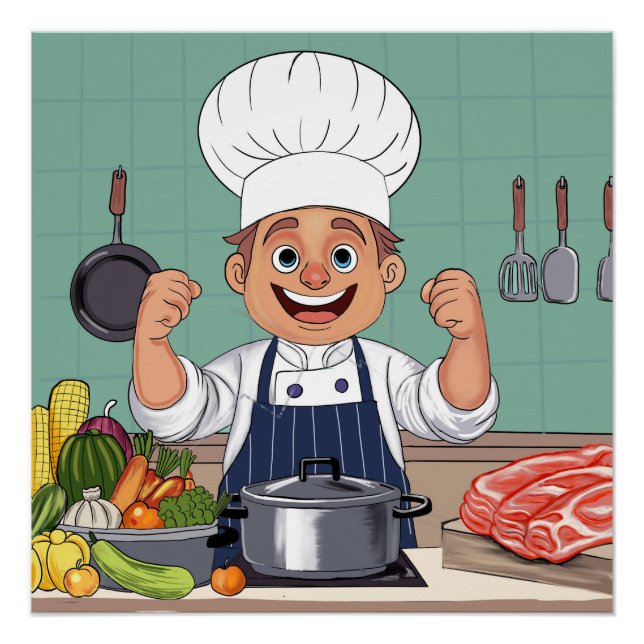 Poster Dessin à la main de chef de bande dessinée procrée (Devant)