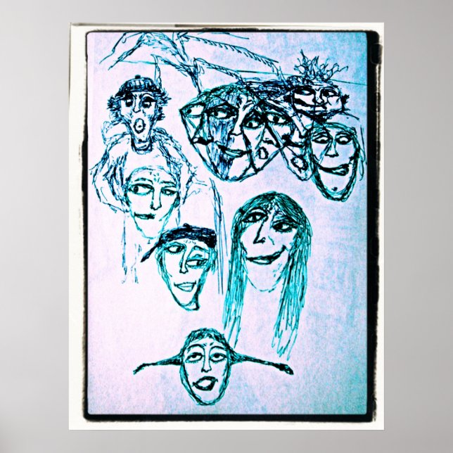 Poster dessin à plusieurs visages (Devant)