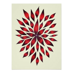 Poster Dessin Abstrait de Doodle de Fleur Rouge