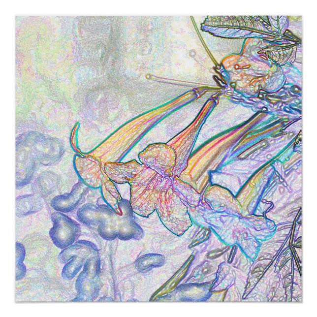 Poster Dessin Abstrait de fleurs pastel (Devant)