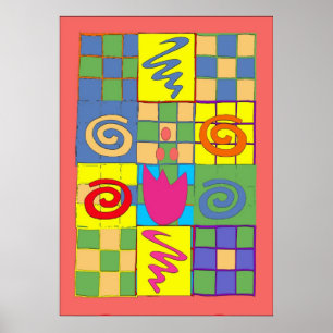 Poster Dessin abstrait en carrés