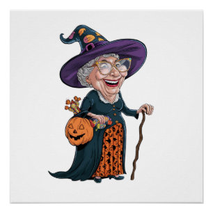 Poster Dessin amusant grand-mère et Halloween(2)