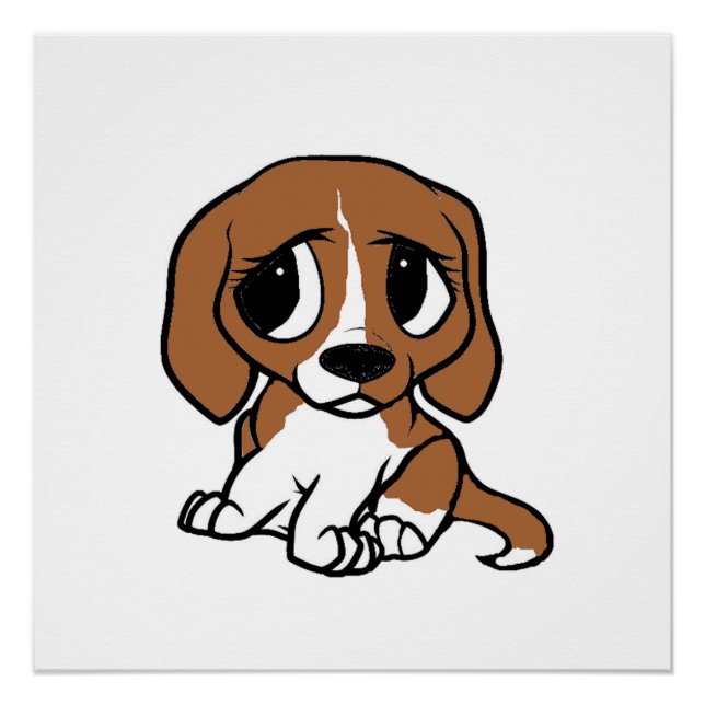 Poster dessin animé beagle rouge blanc (Devant)