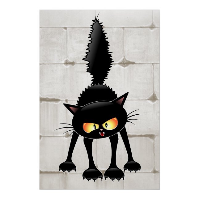 Poster Dessin animé de chat noir drôle et féroce  (Devant)