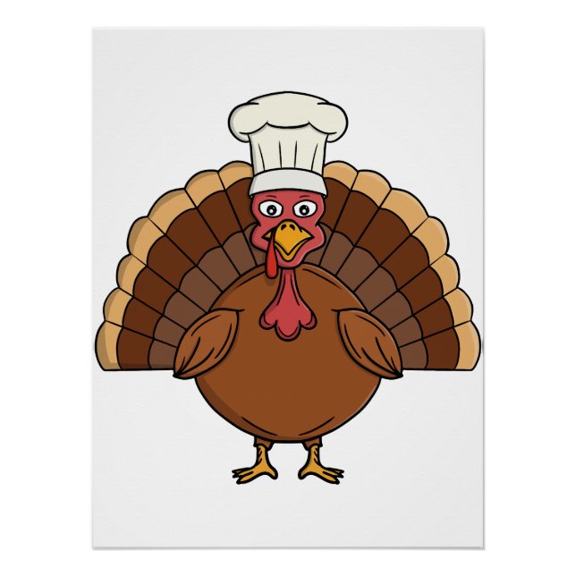 Poster Dessin animé dinde de chef Thanksgiving (Devant)
