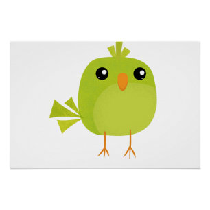 Poster Dessin animé d'oiseau vert  
