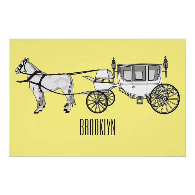 Poster dessin animé mariage cheval & calèche (Devant)