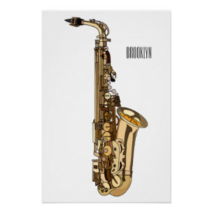 Poster dessin animé saxophone
