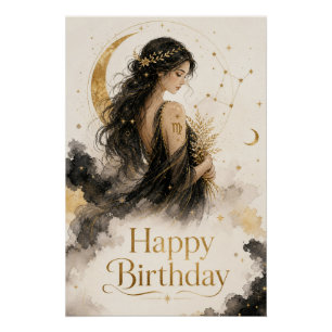 Poster Dessin aquarelle Vierge Joyeux Anniversaire