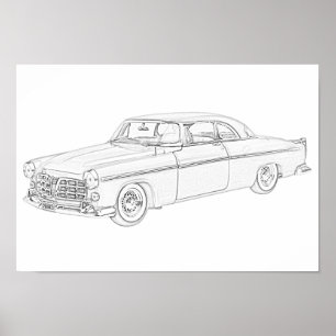 Poster Dessin au crayon 1955 noir et blanc de Chrysler