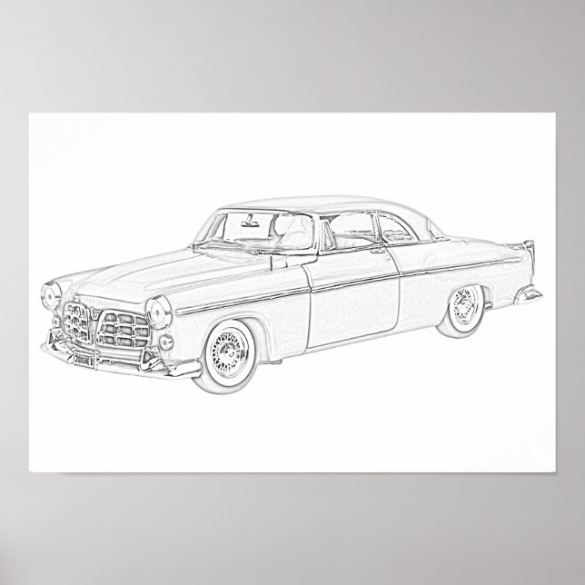 Poster Dessin au crayon Chrysler 300 noir et blanc 1955 (Devant)