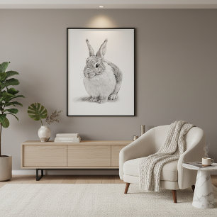 Poster Dessin au crayon de lapin mignon