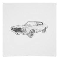 Dessin crayon noir et blanc 1970 chevy