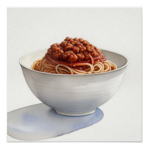 Poster Dessin d'aquarelle de Spaghetti Bologne