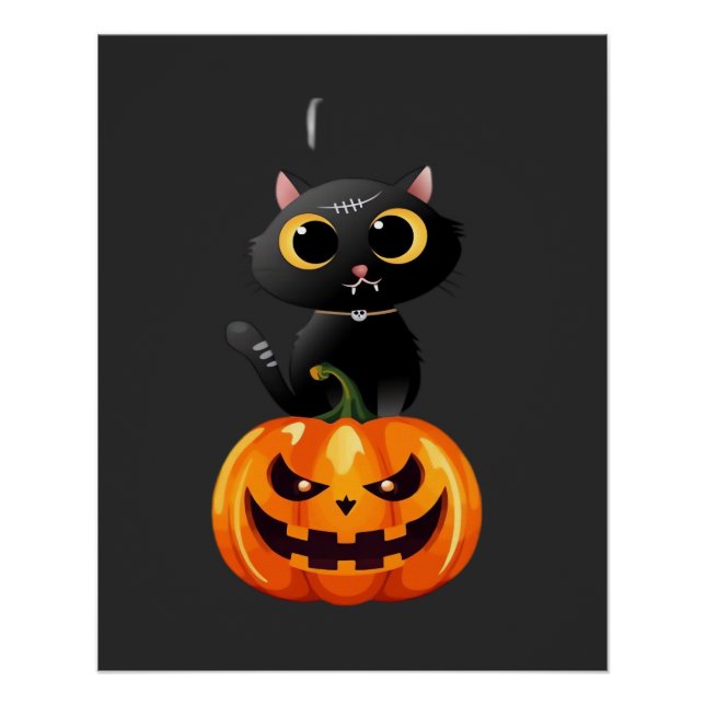 Poster Dessin de chat noir Halloween � Art de citrouille  (Devant)