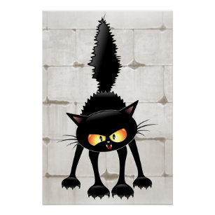 Poster Dessin de Funny Fierce Black Cat